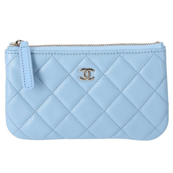CHANEL Classic Matelasse Zip Pouch Light Blue Caviar Leather - Picture 1 of 5